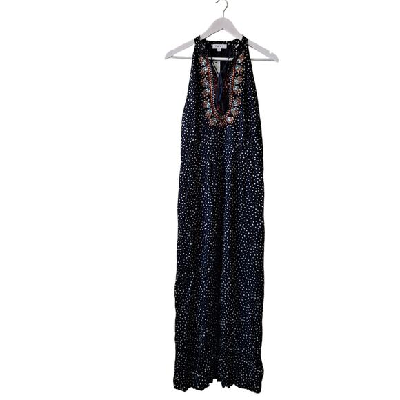 NWT THML Maddox Dress Polka Dot Embroidered Sleeveless Maxi Navy Womens Size XLP - Picture 1 of 12